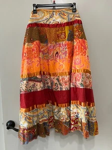Midi Skirt frilly ruffled tiered layered Boho Gypsy Hippie Mixed Media Size-22 - Picture 1 of 7