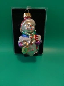 Vintage Schneemann Ornament aus mundgeblasenem Glas.  Signiert auf Unterseite vom Geber - Bild 1 von 6