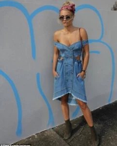 AJE Bercu Cut Out Denim Festival Off Shoulder Dress 12 AU / 8 US NEW W/O TAGS - Picture 1 of 4