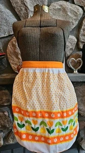 Vintage Terry Cloth Apron~MCM Tulip Flowers, Retro, Waist Tie, Vivid Orange - Picture 1 of 8