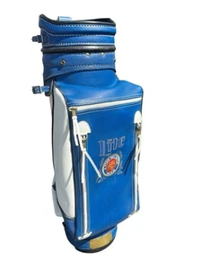Vintage Miller Lite Blue White Leather 6-Way Golf Cart Bag w/ Rain Cover! - Picture 1 of 11