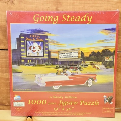 Going Steady 1000 Piece Jigsaw Puzzle Drive In SunsOut Nostalgia 19”x 30” New - Image 1 of 4