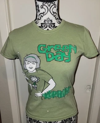 Camiseta ajustada Green Day KERPLUNK con cubierta de álbum verde vintage retazos para mujer M Foto 1 de 4