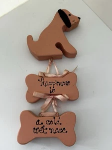 Wooden Dog Bone Hanging Happiness Cottagecore Knick Knack Craft “cold Wet Nose” - Picture 1 of 4