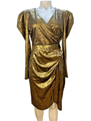 INC International Concepts Dress Womens Medium Metallic Faux Wrap Party Dress - Image 1 of 4