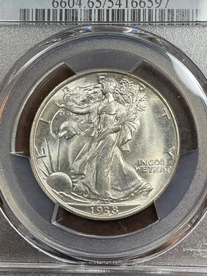 PCGS MS65 1938 WALKING HALF DOLLAR BLAST WHITE BETTER DATE - Image 1 of 3