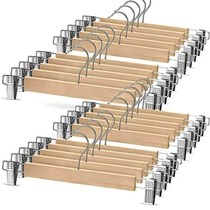 5/10/20 Packs Wooden Trouser Skirt Hangers With Metal Clips Coat Clothes Hangers - Picture 1 of 16