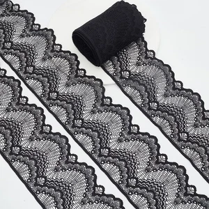 10.9 Yard 4 Inch Wide Sheer Lace Trim Black Lace Ribbon Elastic Trim Fabric w... - Bild 1 von 7