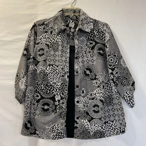 Blusa para mujer George 1X negra blanca aspecto abstracto en capas - Imagen 1 de 8