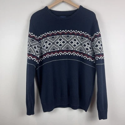 Basic Editions Mens Nordic Holiday Sweater Large Blue Fair Isle Winter Classic - Image 1 of 4