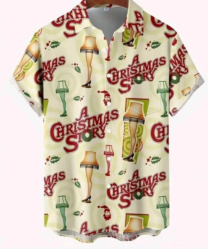 РОЖДЕСТВЕНСКАЯ ИСТОРИЯ Мужская печать рубашка с коротким рукавом на пуговицах подарок размер 1 X новый!! - Изображение 1 из 4