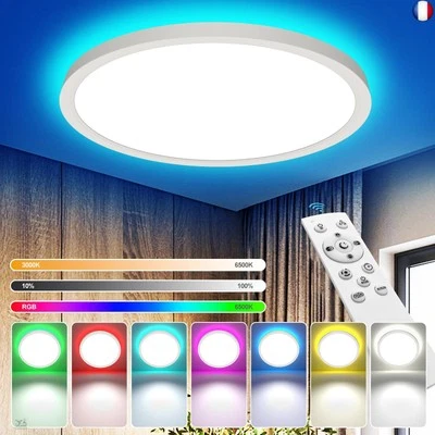 YiLaie Plafonnier LED Dimmable Télécommande,24W RGB Rond luminaire p - Photo 1/4