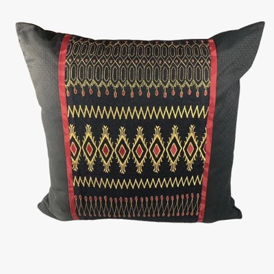 NEW w/ TAGS! Natori Black Red Gold Embroidered 17" Feather Down Pillow MSRP $200 - Image 1 of 4