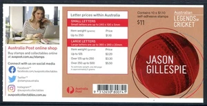 2021 Australian Legends Of Cricket Jason Gillespie -Stamp booklet Barcode 800741 - Picture 1 of 2