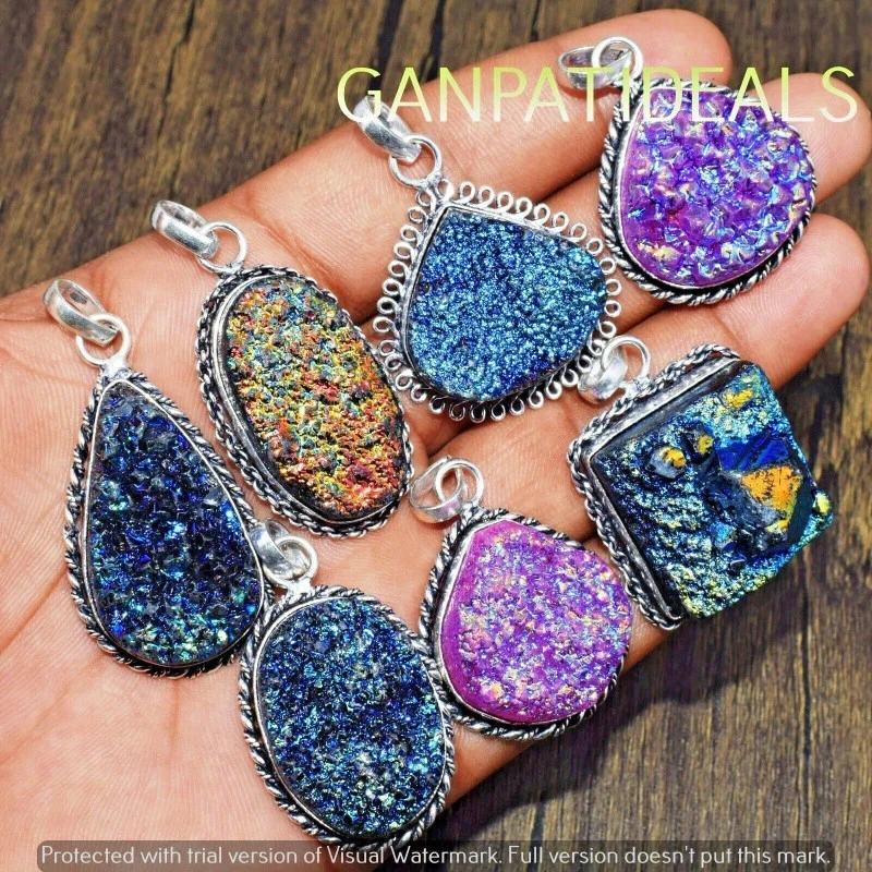 Кулон из титана друзовых драгоценных камней 5 шт. оптовые лоты ювелирные изделия с серебряным покрытием 925 пробы - Изображение 1 из 4