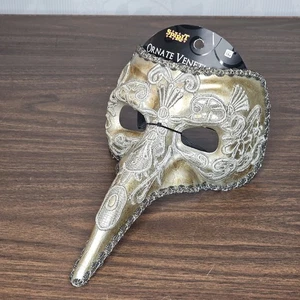 Spirit Halloween Gold Venetian Plague Doctor Mask Carnival Mardi Gras Ren Faire - Picture 1 of 11