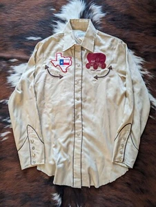 Vintage 80s H BAR C Texas Snap Shirt Medium Men's 38 Western Cowboy Rare VTG - Picture 1 of 8