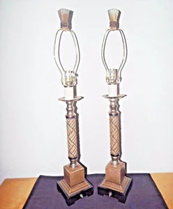 LAMPS PAIR HOTEL STYLE 3-WAY TALL FANCY CERAMIC FAUX-MARBLE CANDLESTICK LAMPS - Picture 1 of 16