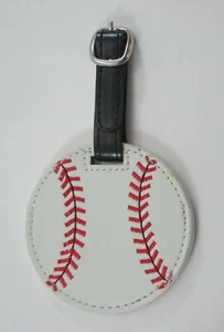 HBOT  Baseball LUGGAGE TAG SPORTS BAG ID faux vegan leather backpack flair ganz - Picture 1 of 9