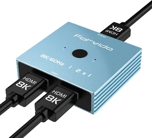 HDMI Switch 2 in 1 Out 8K 60Hz, HDMI Splitter 1 in 2 Out for Dual Monitor PC Mul - Picture 1 of 12