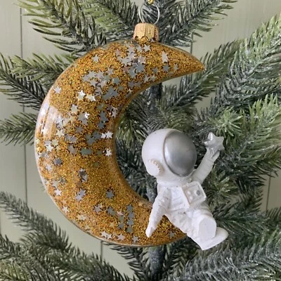 Astronauta en la Luna Vidrio Árbol de Navidad Colgante Decoración Gisela Graham