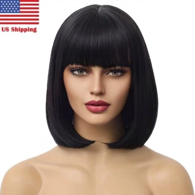 Mujeres Niña Pelucas Pelo Completo Anime Juegos con disfraces Fiesta Disfraz Suave Bob Corto Bang Peluca EE. UU. Foto 1 de 4