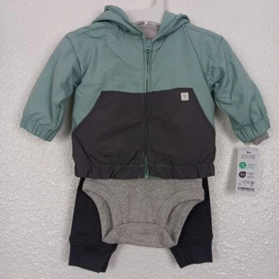 Traje de bebé Carters talla 3M sudadera con capucha chaqueta mameluco legging gris verde 3 piezas nuevo con etiquetas Foto 1 de 4