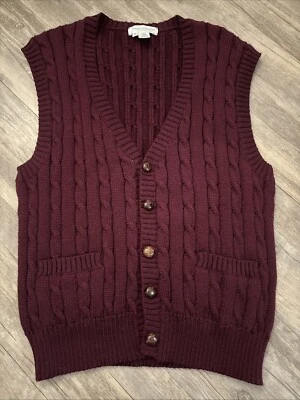 Chaleco Suéter Tricots St Raphael Lana Pura Borgoña Abotonable Mediano Foto 1 de 4