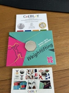 2012 LONDON OLYMPIC SPORTS 2011 50p COIN UNC SEALED IN CARD. WEIGHTLIFTING - Picture 1 of 11