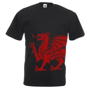 T-Shirt Unisex schwarz drache rot walisisch Rugby Wales WRU Union Sport - Bild 1 von 8