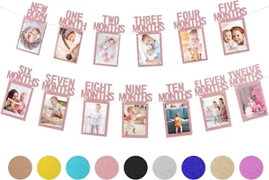 1St Birthday Baby Photo Banner for Newborn to 12 Months, Monthly Milestone Photo - Picture 1 of 12