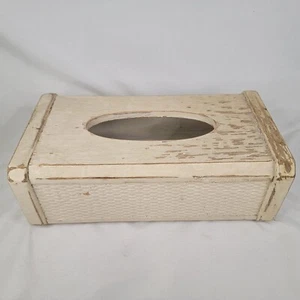 Wooden Tissue Box Organizer Tissue Dispenser Bathroom Rustic Some Wear Beige - Picture 1 of 9