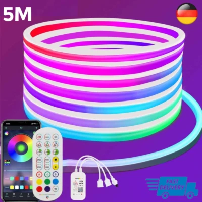 5M Neon LED Strip Streifen RGB Flex Schlauch diffus Lichtband Dimmbar Wifi APP - Bild 1 von 4