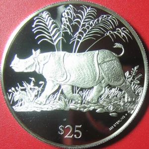 1993 BRITISH VIRGIN ISLANDS $25 SILVER PROOF JAVAN RHINOCEROS RHINO WILDLIFE BVI - Picture 1 of 10