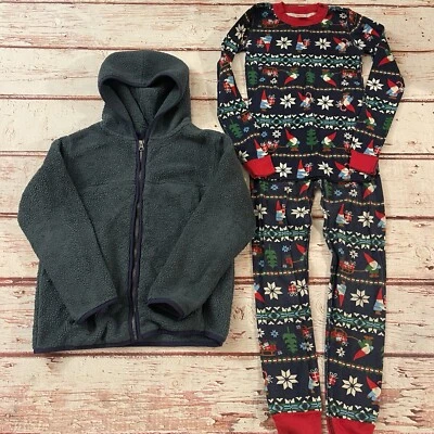 Hanna Andersson Size 10 Elf Christmas Organic Cotton Pajamas & Fleece Hoodie - Image 1 of 4