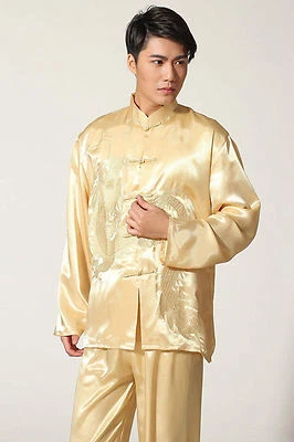 Pijama popular chinês de seda kung fu preto branco azul vermelho M a 2XL - Imagem 1 de 4