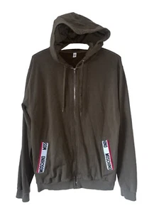 Moschino Men's Green Pocket Tape Logo Stripe Full Zip Hoodie Sweatshirt M - Picture 1 of 9
