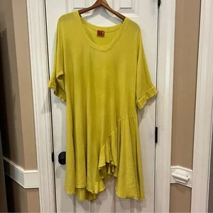 Oh My Gauze! Tunic Dress with ruffled hem Chartreuse Yellow/Green - Picture 1 of 6