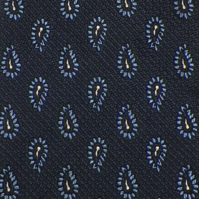 ERMENEGILDO ZEGNA Men Navy Blue White TEXTURED PAISLEY Woven Silk Tie Italy NWT Foto 1 de 3