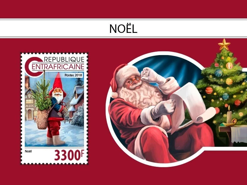 Christmas Santa Claus Dwarf Christmas Tree MNH Stamps 2018 Central African S/S - Image 1 of 1