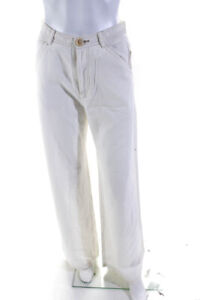 Neesh by DAR Womens Mid Rise Twill Wide Leg Pants White Cotton Size Small