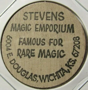 Vintage Stevens Magic Emporium Wichita, KS Wooden Nickel - Token Kansas - Picture 1 of 2