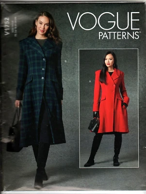 Vogue V1752 Womens 16 to 24 Lined Long Coat Uncut Sewing Pattern - Image 1 of 2