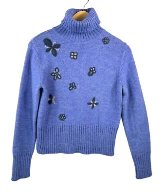 VTG Ann Taylor wool alpaca blend floral embroidered crop turtle neck sweater sz - Image 1 of 4