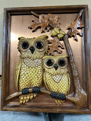 Marco retro vintage de COBRE artesanal lata búho árbol COBRE mediados de siglo Foto 1 de 3