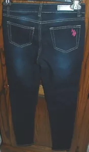 Size 10 WORN ONCE Girls US Polo Assn Dark Wash Denim SKINNY Jeans w/ Studs - Picture 1 of 12