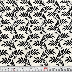 Black Florals Vines on White Faye Burgos Marcus Fabrics Cotton Remnant 9" x 43" - Picture 1 of 2