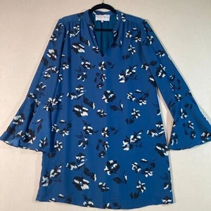 Vestido Charles Henry Mediano Azul/Verde Floral Vestido Boho Cuello en V Rodilla Mini - Imagen 1 de 9