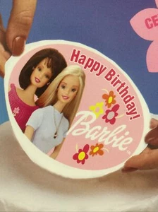 Cake Decoration Sheet 6” Barbie Doll Blonde Brunette HAPPY BIRTHDAY Edible - Picture 1 of 5