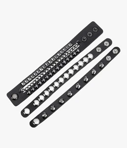 3PCS Punk Rock Goth Black Spiked Studded Bracelets Imitation Leather Wristbands - Picture 1 of 4
